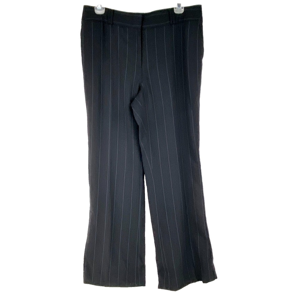 Ann Taylor Wool Dress Pants Women's 10 P Black Pinstripe Career Straight Leg